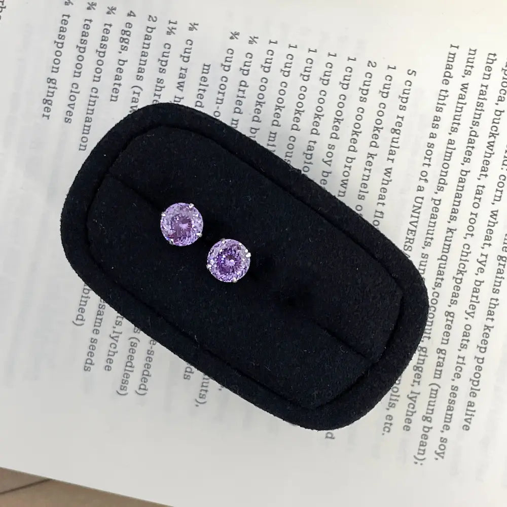 Scintilla Studs – Sterling Silver 8mm Nest Cut Cubic Zirconia Four-Prong Earrings for Lobe and Cartilage