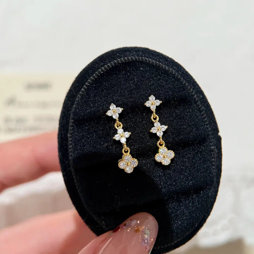Lucky Trio Drops-Sterling Silver Three Clover Earrings,Minimalist Everyday Sparkle