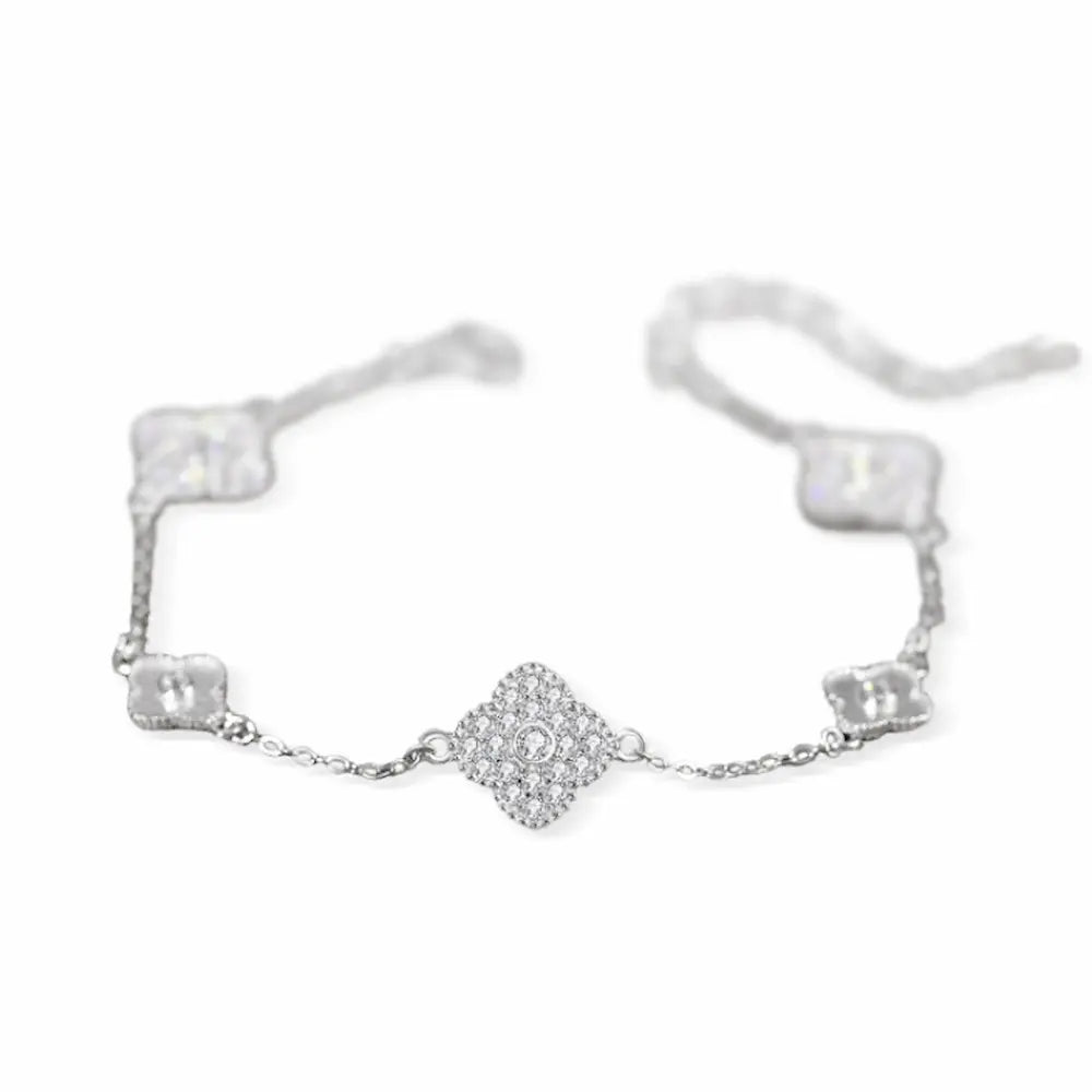 Original Lumina Clover Bracelet-Sterling Silver Full Pavé Four-Leaf Charm Bracelet,Everyday Sparkle Lucky Charm
