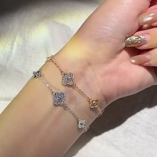 Original Lumina Clover Bracelet-Sterling Silver Full Pavé Four-Leaf Charm Bracelet,Everyday Sparkle Lucky Charm
