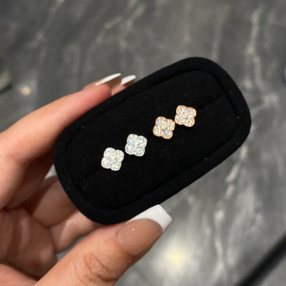 Original Lumina Clover Earrings-Sterling Silver Full Pavé Four-Leaf Studs，Everyday Sparkle Lucky Charm