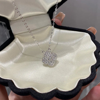 Original Lumina Clover Necklace-Sterling Silver Full Pavé Four-Leaf Pendant，Everyday Sparkle Lucky Charm