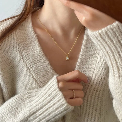 Sweet Pea Pearl Necklace-Cuban Chain with Freshwater Pearl Pod Pendant,Organic Asymmetrical Design