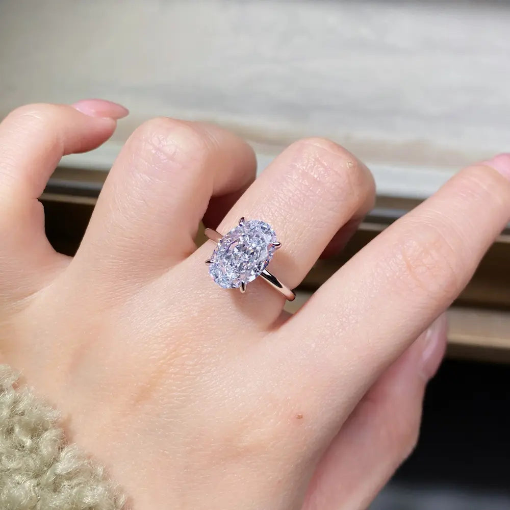 Gilded Frost Ring – Sterling Silver 18K Gold Plated 8×12mm Ice Cut Simulated Diamond Engagement Wedding Ring