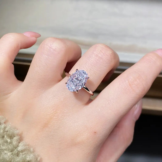 Gilded Frost Ring – Sterling Silver 18K Gold Plated 8×12mm Ice Cut Simulated Diamond Engagement Wedding Ring