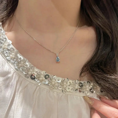 Cielo Drop Necklace-Sterling Silver Blue Teardrop Pendant,Vintage Heirloom Style for Layering