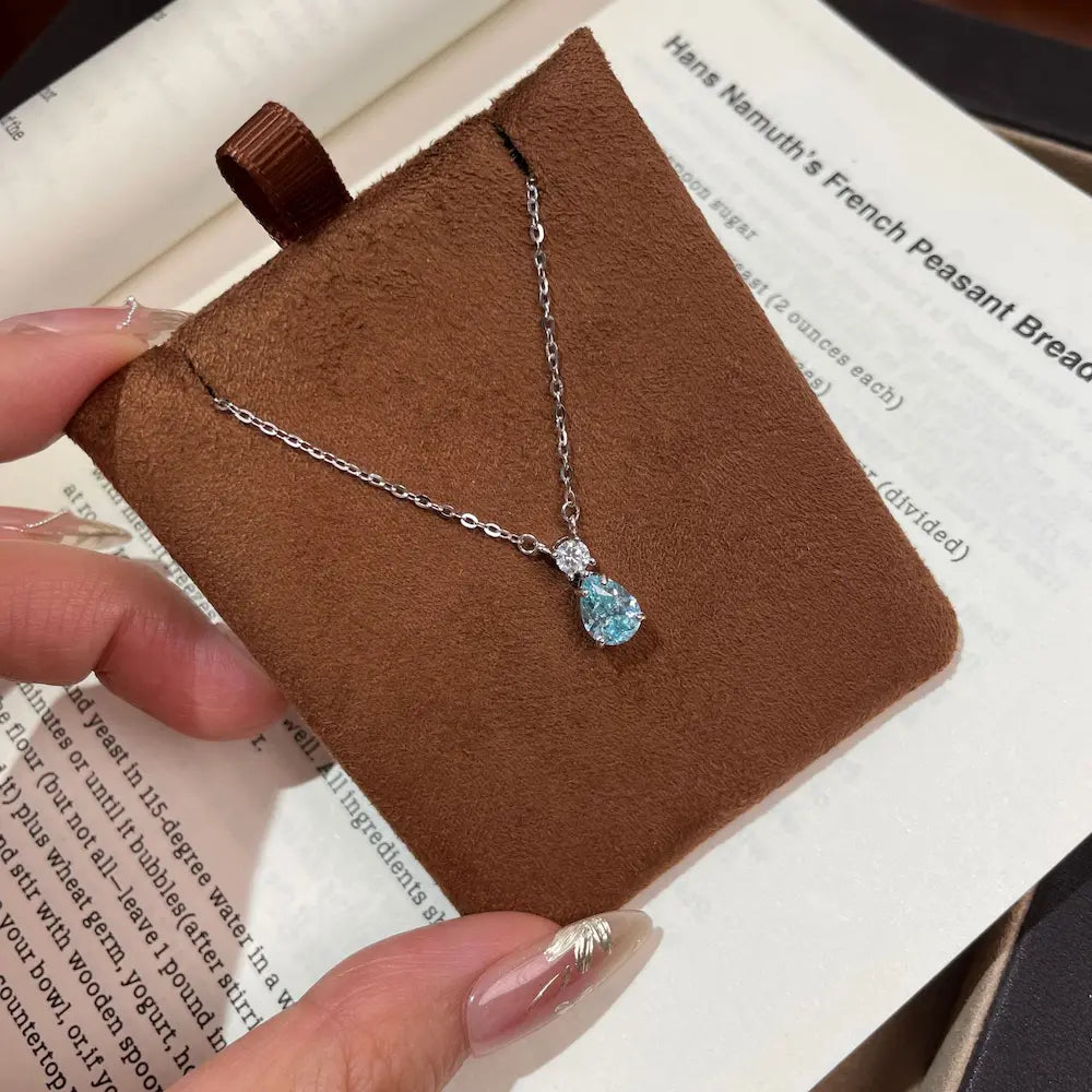 Cielo Drop Necklace-Sterling Silver Blue Teardrop Pendant,Vintage Heirloom Style for Layering