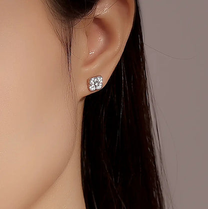 Original Lumina Clover Earrings-Sterling Silver Full Pavé Four-Leaf Studs，Everyday Sparkle Lucky Charm