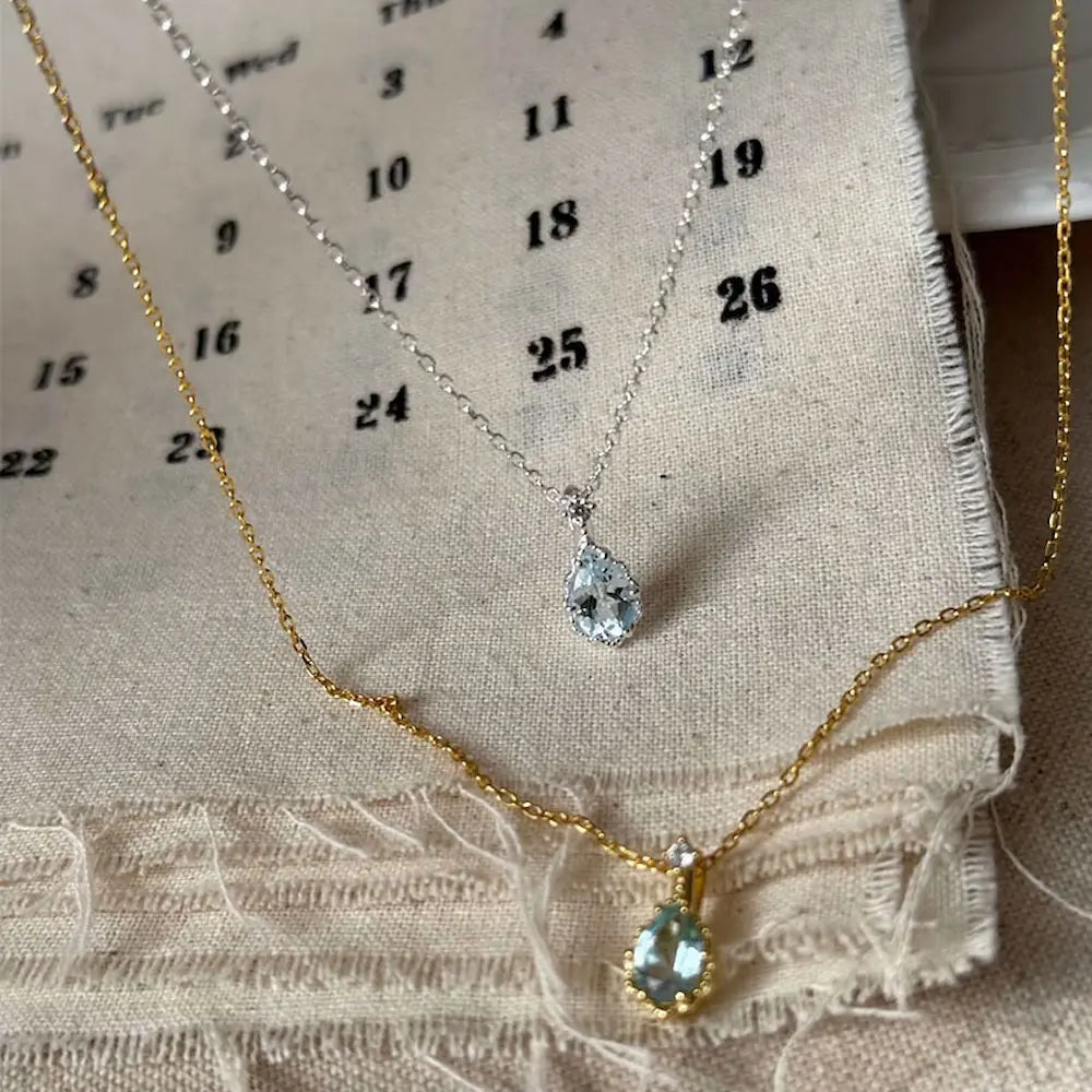 Mira Dew Necklace -Sterling Silver Tiny Light Blue Teardrop Pendant-Minimalist Everyday Layering Piece