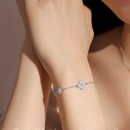 Original Lumina Clover Bracelet-Sterling Silver Full Pavé Four-Leaf Charm Bracelet,Everyday Sparkle Lucky Charm
