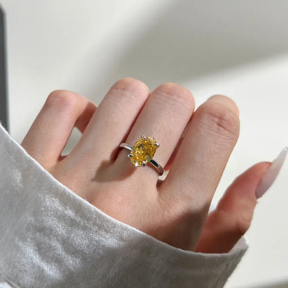 Gilded Frost Ring – Sterling Silver 18K Gold Plated 8×12mm Ice Cut Simulated Diamond Engagement Wedding Ring