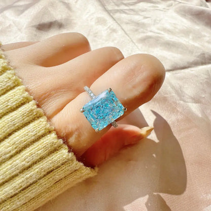 Lyra Ice Radiant Ring – Sterling Silver 8x10mm Radiant Cut Ice Flower Color Gemstone Anniversary Ring