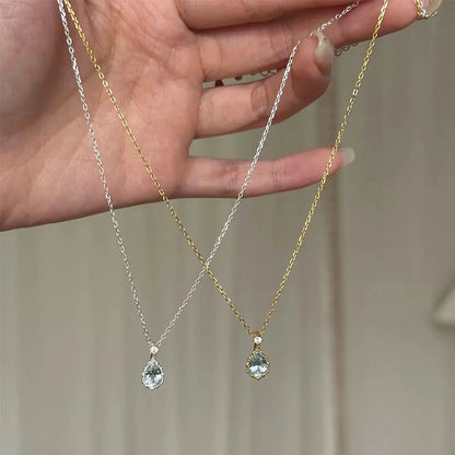 Mira Dew Necklace -Sterling Silver Tiny Light Blue Teardrop Pendant-Minimalist Everyday Layering Piece