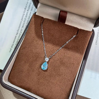 Cielo Drop Necklace-Sterling Silver Blue Teardrop Pendant,Vintage Heirloom Style for Layering