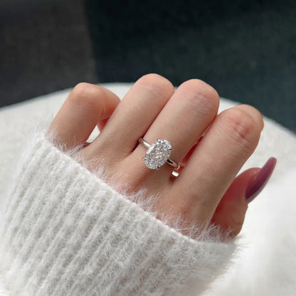 Gilded Frost Ring – Sterling Silver 18K Gold Plated 8×12mm Ice Cut Simulated Diamond Engagement Wedding Ring