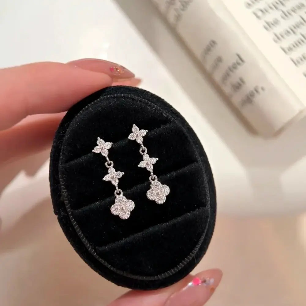 Lucky Trio Drops-Sterling Silver Three Clover Earrings,Minimalist Everyday Sparkle