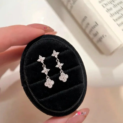 Lucky Trio Drops-Sterling Silver Three Clover Earrings,Minimalist Everyday Sparkle