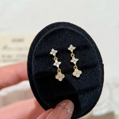 Lucky Trio Drops-Sterling Silver Three Clover Earrings,Minimalist Everyday Sparkle