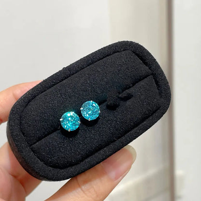 Scintilla Studs – Sterling Silver 8mm Nest Cut Cubic Zirconia Four-Prong Earrings for Lobe and Cartilage