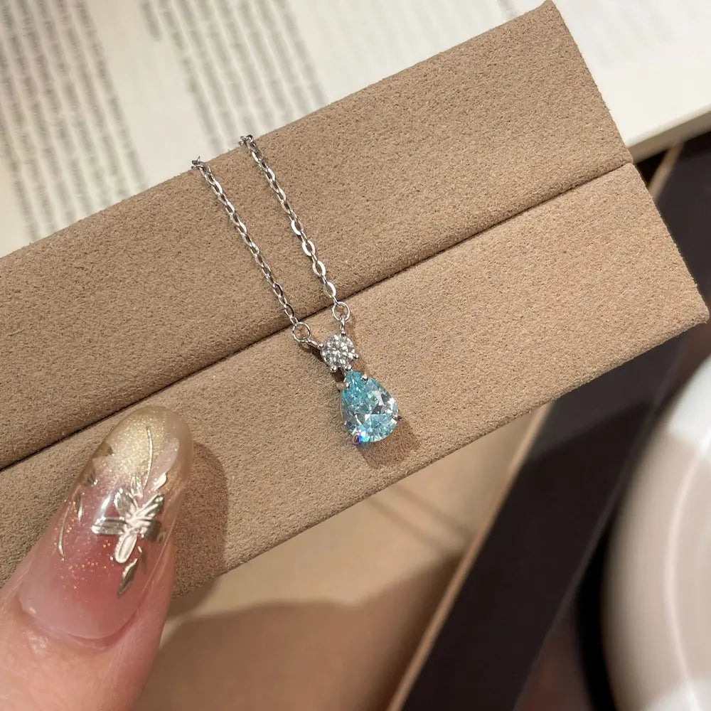 Cielo Drop Necklace-Sterling Silver Blue Teardrop Pendant,Vintage Heirloom Style for Layering