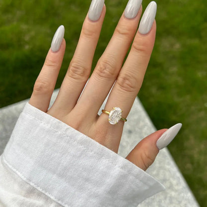 Gilded Frost Ring – Sterling Silver 18K Gold Plated 8×12mm Ice Cut Simulated Diamond Engagement Wedding Ring