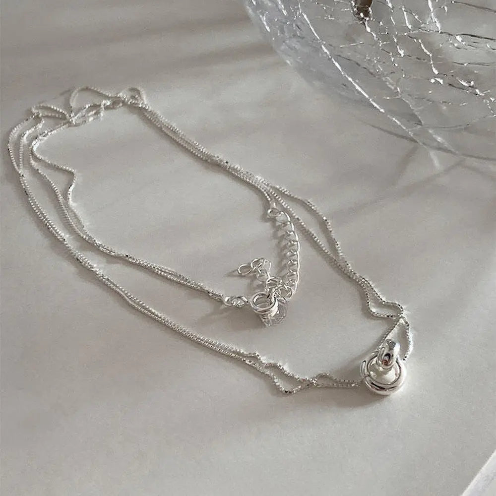 Entwined Necklace-Sterling Silver Double Chain with Interlocking Rings, Symbol of Connection