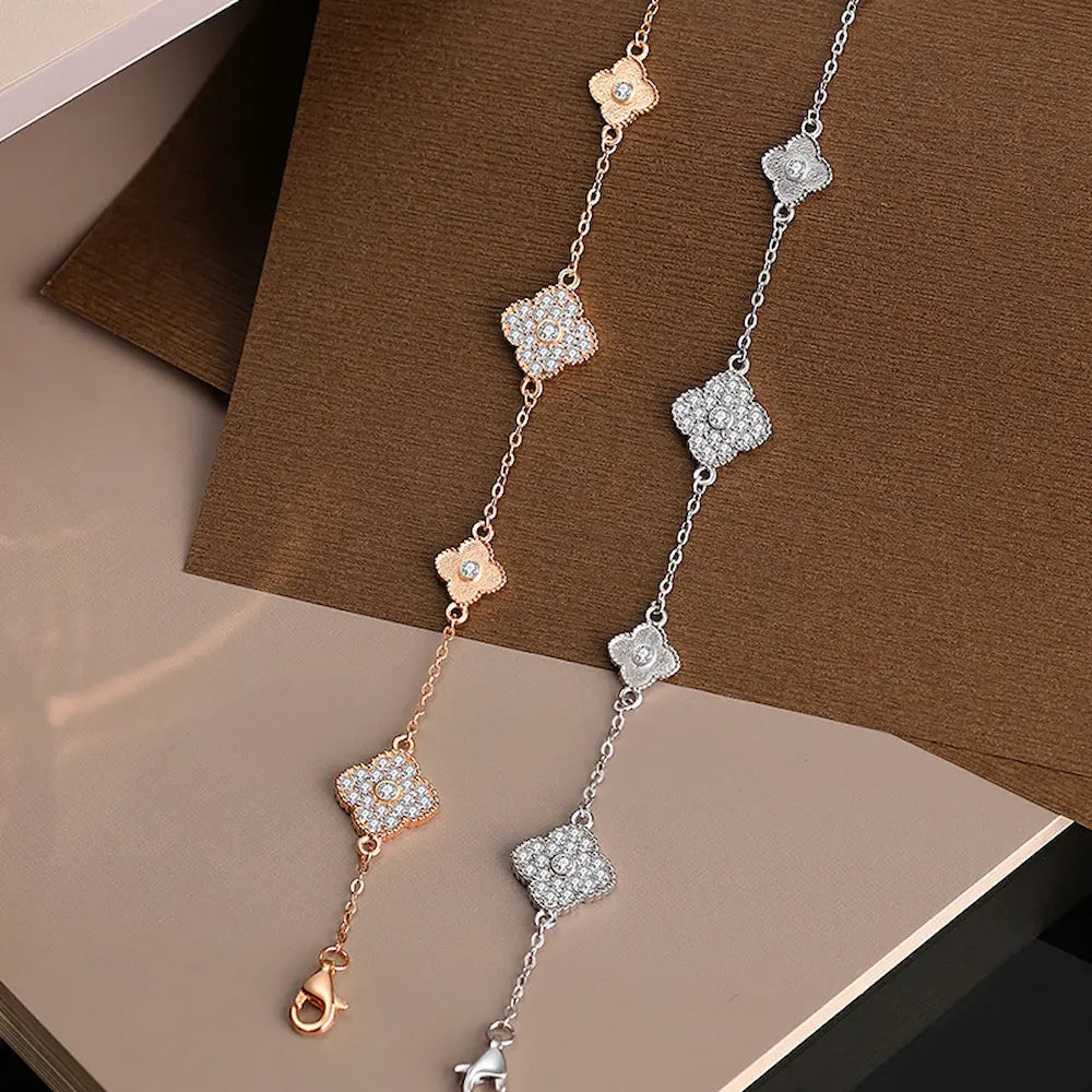 Original Lumina Clover Bracelet-Sterling Silver Full Pavé Four-Leaf Charm Bracelet,Everyday Sparkle Lucky Charm