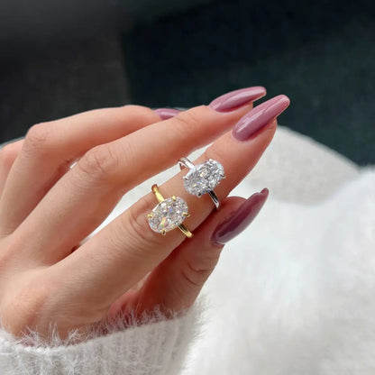 Gilded Frost Ring – Sterling Silver 18K Gold Plated 8×12mm Ice Cut Simulated Diamond Engagement Wedding Ring