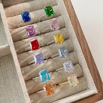 Lyra Ice Radiant Ring – Sterling Silver 8x10mm Radiant Cut Ice Flower Color Gemstone Anniversary Ring