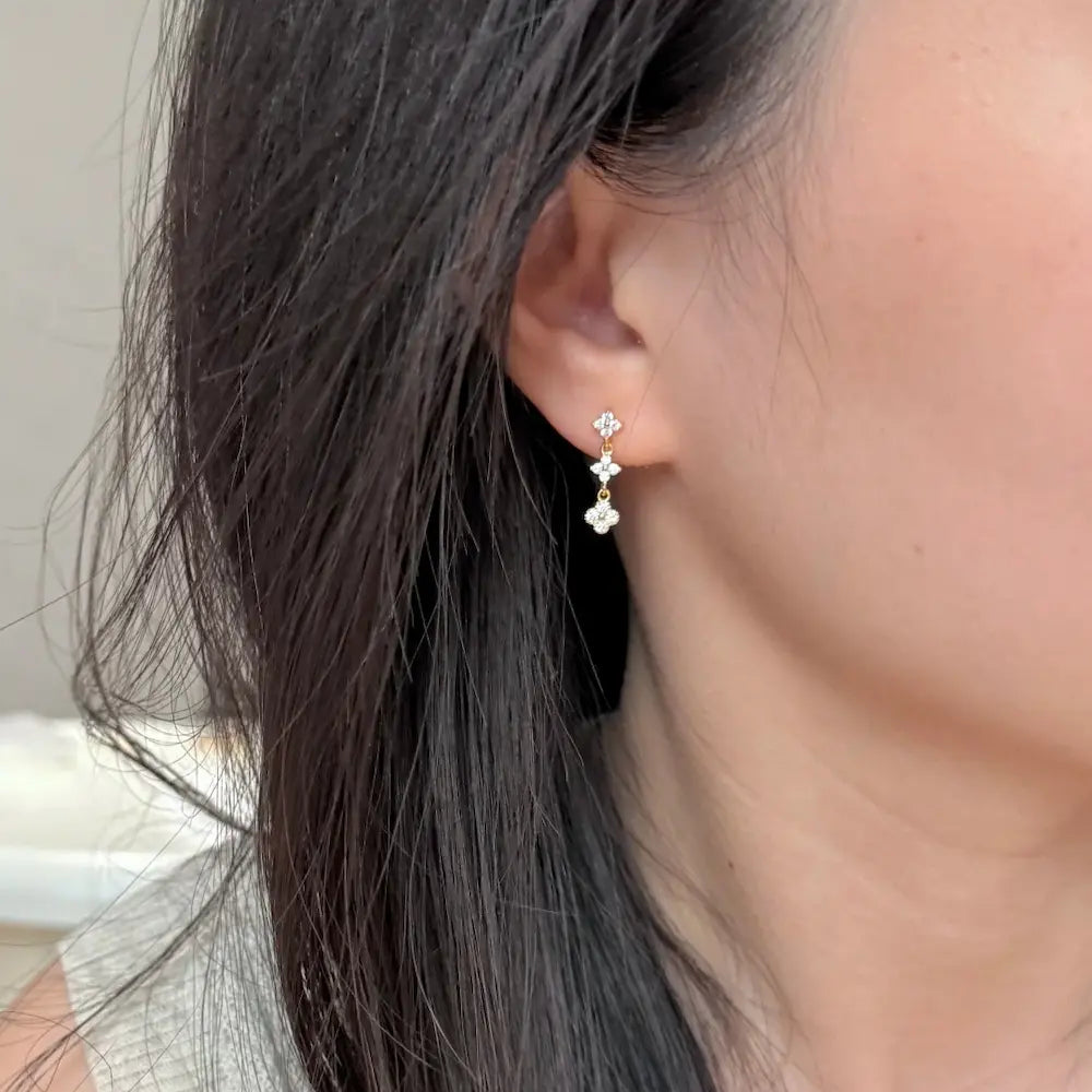 Lucky Trio Drops-Sterling Silver Three Clover Earrings,Minimalist Everyday Sparkle