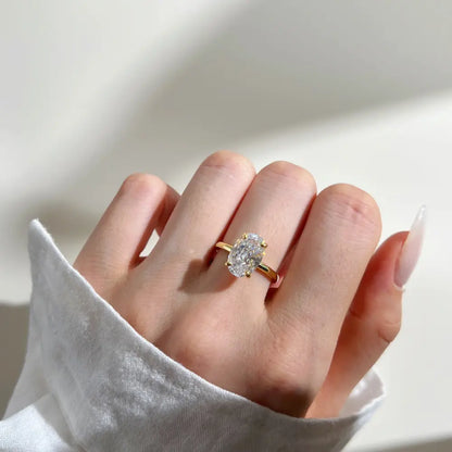 Gilded Frost Ring – Sterling Silver 18K Gold Plated 8×12mm Ice Cut Simulated Diamond Engagement Wedding Ring