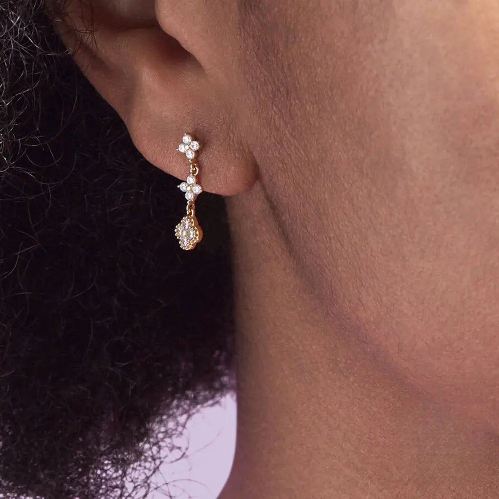 Lucky Trio Drops-Sterling Silver Three Clover Earrings,Minimalist Everyday Sparkle