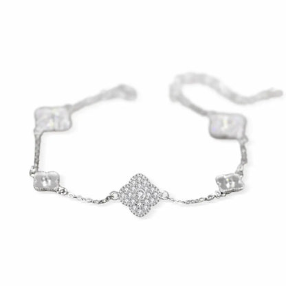 Original Lumina Clover Bracelet-Sterling Silver Full Pavé Four-Leaf Charm Bracelet,Everyday Sparkle Lucky Charm