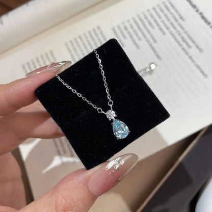 Cielo Drop Necklace-Sterling Silver Blue Teardrop Pendant,Vintage Heirloom Style for Layering