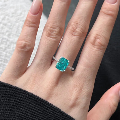 Lyra Ice Radiant Ring – Sterling Silver 8x10mm Radiant Cut Ice Flower Color Gemstone Anniversary Ring