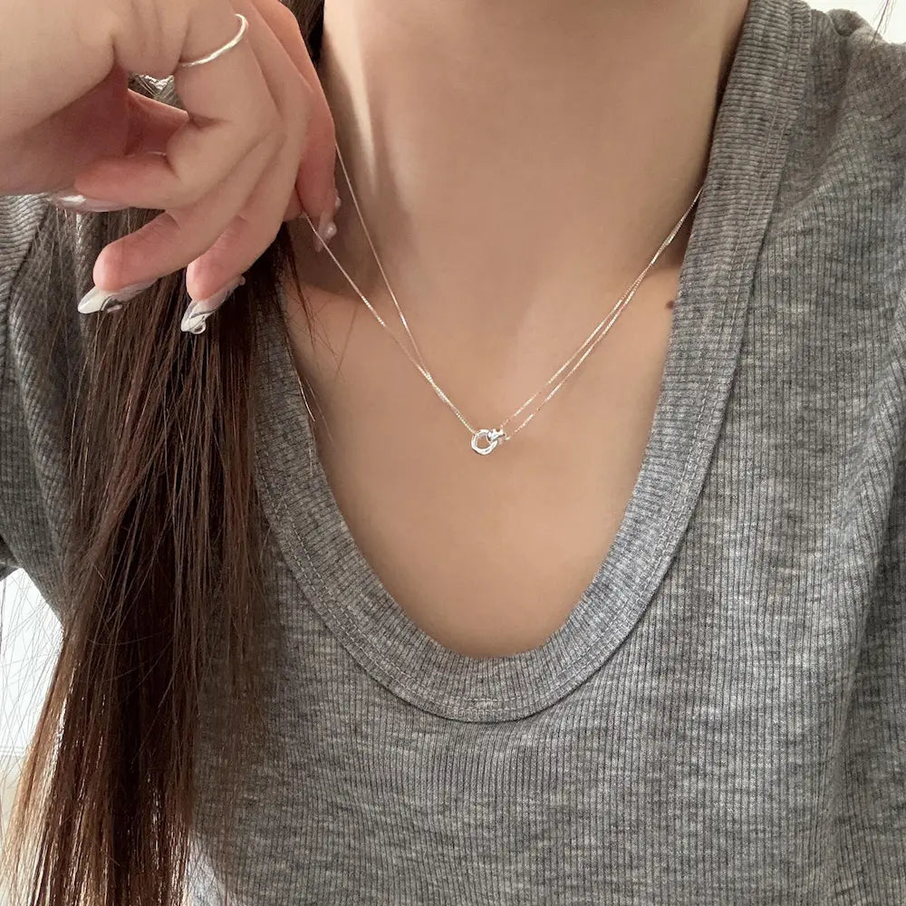Entwined Necklace-Sterling Silver Double Chain with Interlocking Rings, Symbol of Connection