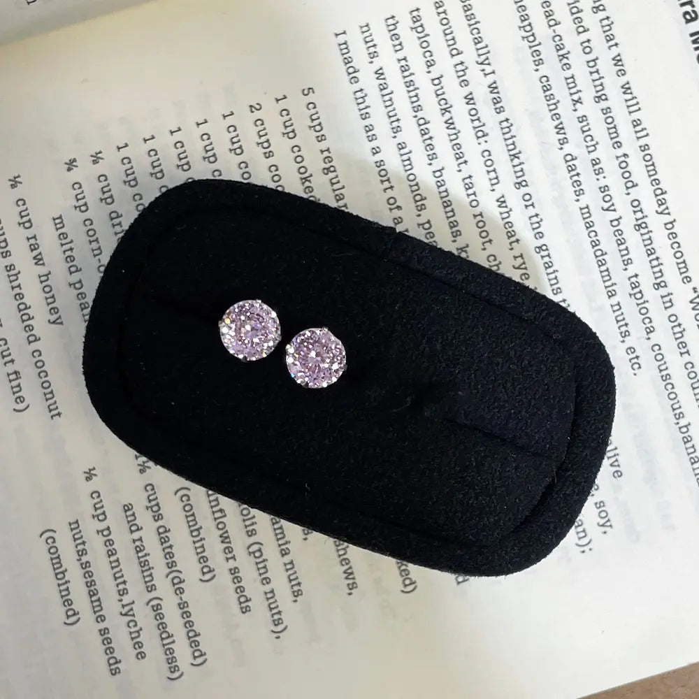 Scintilla Studs – Sterling Silver 8mm Nest Cut Cubic Zirconia Four-Prong Earrings for Lobe and Cartilage