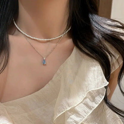 Cielo Drop Necklace-Sterling Silver Blue Teardrop Pendant,Vintage Heirloom Style for Layering