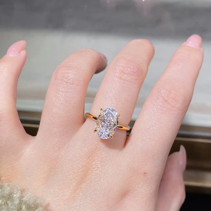 Gilded Frost Ring – Sterling Silver 18K Gold Plated 8×12mm Ice Cut Simulated Diamond Engagement Wedding Ring