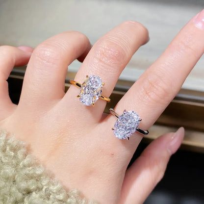 Gilded Frost Ring – Sterling Silver 18K Gold Plated 8×12mm Ice Cut Simulated Diamond Engagement Wedding Ring