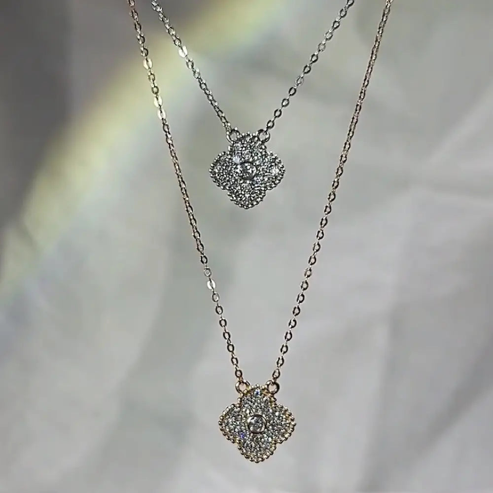 Original Lumina Clover Necklace-Sterling Silver Full Pavé Four-Leaf Pendant，Everyday Sparkle Lucky Charm