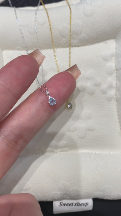 Mira Dew Necklace -Sterling Silver Tiny Light Blue Teardrop Pendant-Minimalist Everyday Layering Piece