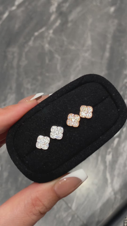 Original Lumina Clover Earrings-Sterling Silver Full Pavé Four-Leaf Studs，Everyday Sparkle Lucky Charm