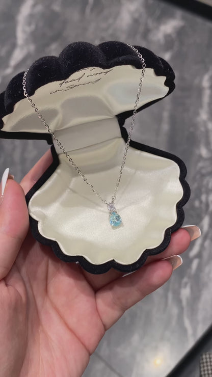 Cielo Drop Necklace-Sterling Silver Blue Teardrop Pendant,Vintage Heirloom Style for Layering
